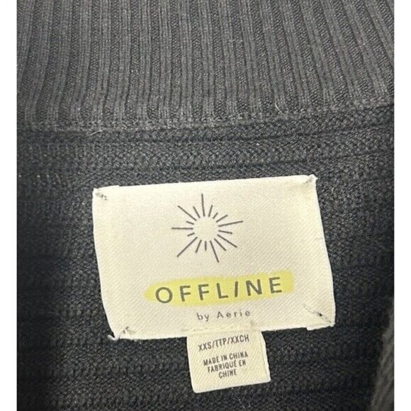 Offline By Aerie Textured Black Quarter Zip Long Sleeve Sweater Size XXS - Picture 3 of 9